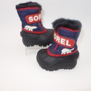 NEW Sorel Snow Commander Winter Boots Black Blue Red Kids Toddler Size 4
